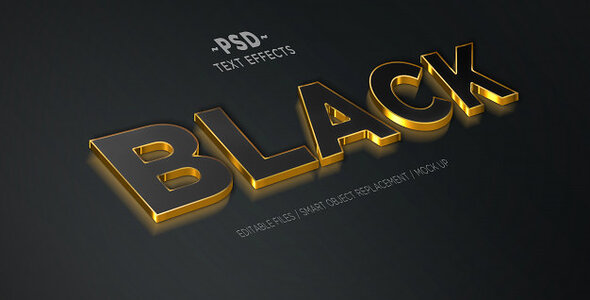 3d realistic black gold 3 editable text effects Premium Psd